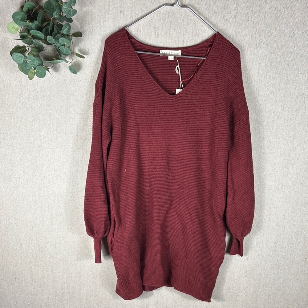 Lovestitch > New with Tags Burgundy V Neck Sweater Dress